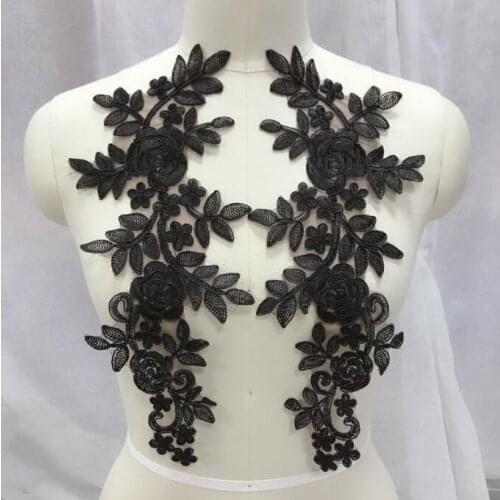 2 Pieces/1 Pair 37*11cm Pink Lace Collar Neckline Mirror Lace Applique Embroidery Sewing on Patches Sewing Fabric Accessories