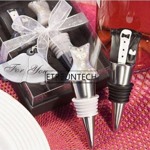 50sets Resin Bride and Groom Wine Bottle Stopper Wedding Return Gifts for Guest Party Souvenirs