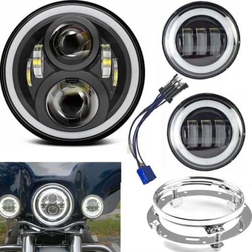 7"Inch Black LED Round moto Headlight + 4.5 Inch LED Passing Lamps Fog Lights For Yamaha V star 650 Classic