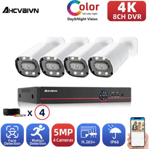 8 Channel CCTV Camera Security System 8MP DVR Kit 5MP Outdoor Full Color Night Vision AHD Camera Video Surveillance System Kit