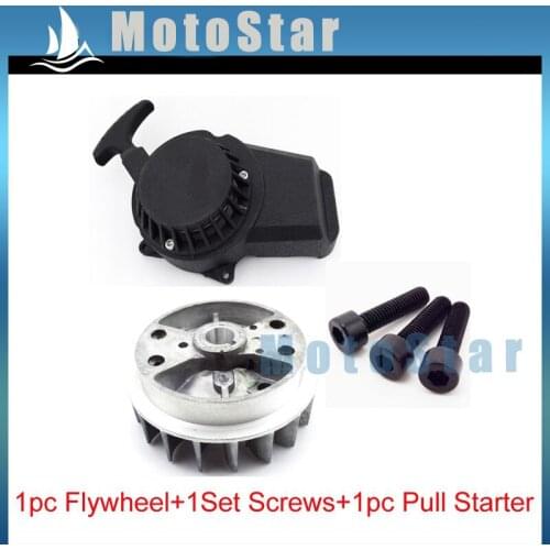 Aluminum Easy Pull Starter + Flywheel + Screws For 2 Stroke 47cc 49cc Engine Minimoto Pocket Bike Mini Dirt Crosser ATV Quad