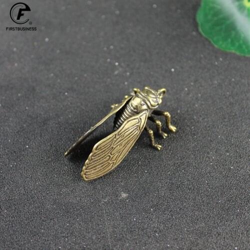 Antique Copper Cicada Figurines Home Decor Accessories Vintage Brass Animal Statue Small Ornaments Office Desk Decorations Craft