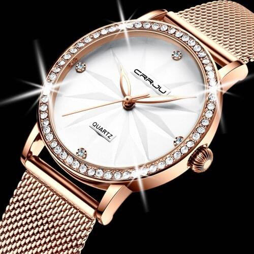 2020 CRRJU Women Watches Top Brand Luxury Fashion Rose Gold wrist watches for womens ladies stainless steel Waterproof clock
