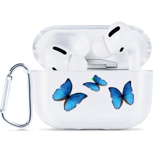 Butterfly Headphone Case For Airpods 2 1 3 Case Clear Soft Silicone Earphone Cover For Airpods Pro 3 Soft TPU Coque With Hook