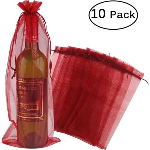 10pcs Sheer Organza Wine Bottle Cover Delicate Wine Bags Wrap Gift Bag 37x15cm