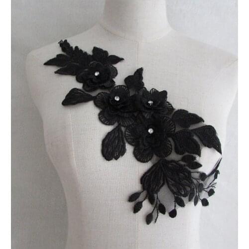 100% Polyester Black Fabric Flower Lace Collar Sewing Craft Neckline Sewing Applique Decoration Collar DIY Accessory Scrapbookin