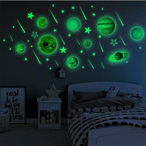 Nine Planets In The Solar System Glow Wall Stickers for Home Living Room Decor Decoration Accessories