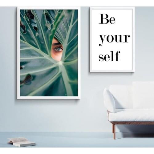 Nordic Canvas Painting Plant Wall Art Picture Tropical Plant Leaves Be Yourself Quotes Prints and Posters Home Decor Frameless