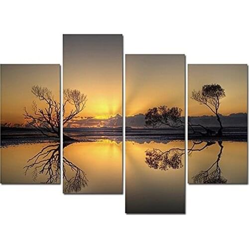 HOT Framed 4 Pieces/set lake scenery Wall Art For Wall Decor Home Decoration Picture Paint on Canvas Prints Painting