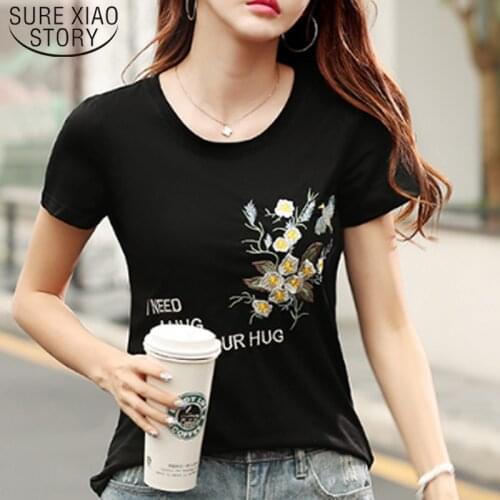 Cotton Shirt Summer Fashion Short Sleeve Shirt Shirts Women 2021 Camisetas Feminina Embroidery Floral Women Clothing 4732 50