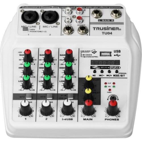 Audio Mixer Karaoke Mixing Consoles Sound Bluetooth Record Computer Playback 48v Phantom Power Delay Repaeat Effect 4 Channe