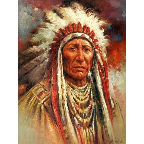 Native Indian Feather Portrait Oil Painting on Canvas Posters and Prints Scandinavian Wall Art Picture for Living Room