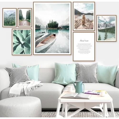 Forest Mountain Boat Lake Plant Beaver Wall Art Canvas Painting For Living Room Decor Nordic Posters And Prints Wall Pictures