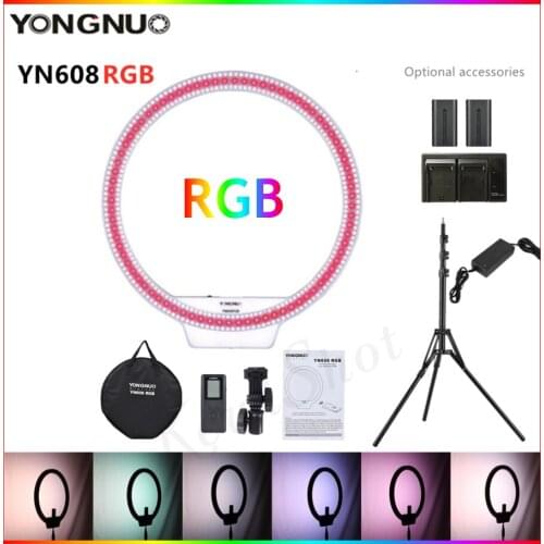 YONGNUO YN608RGB LED Video Ring Light Photography Lamp 3200K-5500K+RGB Color APP Remote Controller For celebrity Makeup Selfie