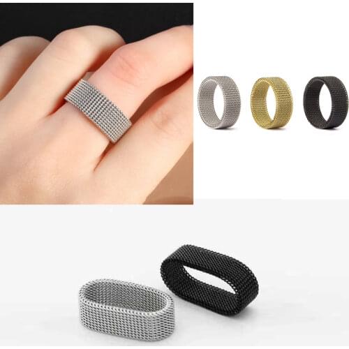 Quality New Design Stainless Steel Rings Gold/Black Color Mesh Retro Punk Gothic Ring Mens Jewelry 8mm Width Size 6-12
