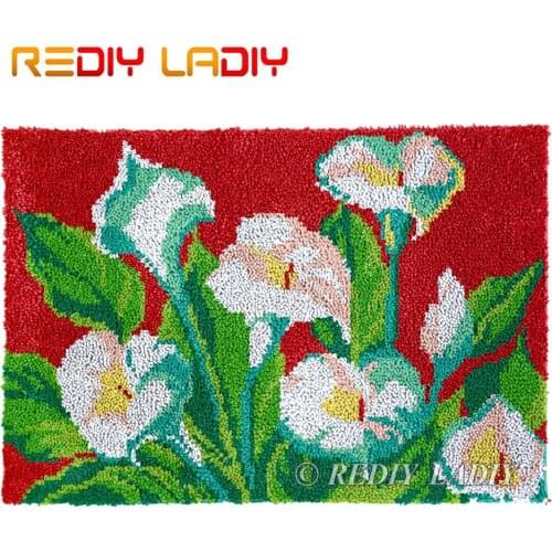 Latch Hook Kits Calla Flowers DIY Carpet Rug Lush Tapestry Kits Chunky Yarn Knitted Floor Mat Crocheting Cushion Crafts 85*58cm