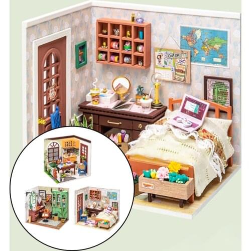 Miniature Doll House Furniture Plants Set LED Light for Girls Birthday Gift