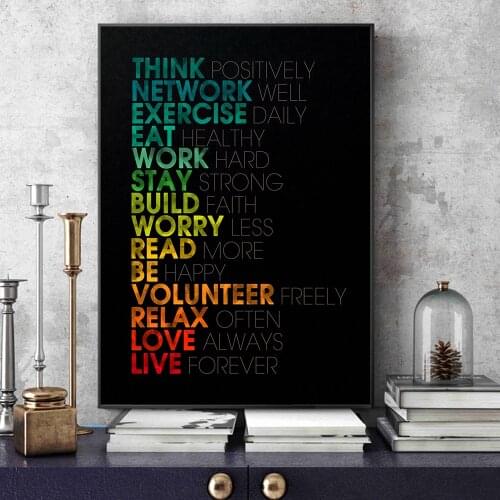 Words of Life Motivational Posters and Prints Office Decor Modern Art Think Postively Love Motivation Canvas Painting Pictures