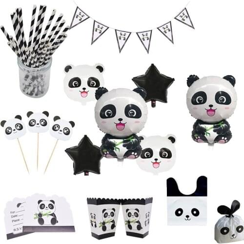 Panda Theme Party Decor Supplies Disposable Tableware Set ballon Tablecloth Straw Cake Shelf Baby Shower Birthday Party Ornament