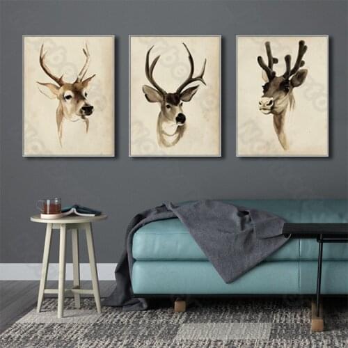 Nodic Style Frameless Canvas Painting Poster abstract art animals pictures dog face with antlers for Home Rooms Wall Decoration