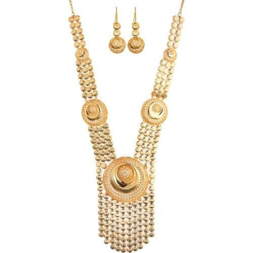 No Faded Allah Muslim Arabic Islam Necklace Long Gold Color Hollow Link Chains Turkish Middle East Earrings Round Jewelery Set