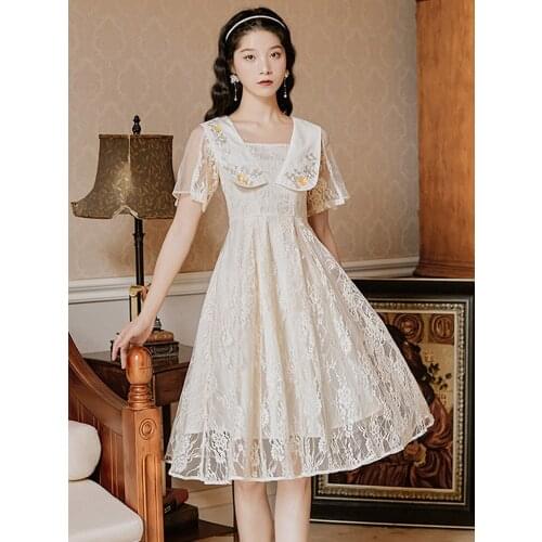 2020 new fashion womens clothing Peter pan Collar Vintage Short dress women dress