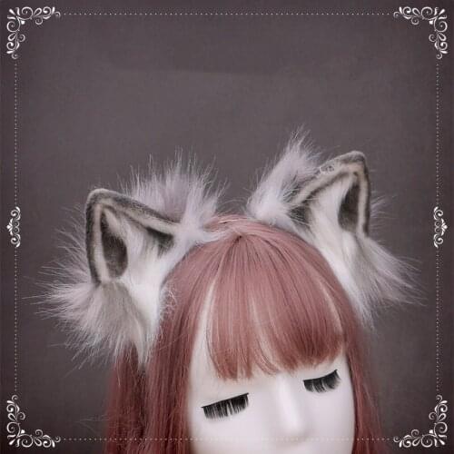 New Kawaii Faux Fur Wolf Ears Headband Realistic Furry Fluffy Cat Ears Hair Hoop Lolita Anime Masquerade Cosplay Accessories
