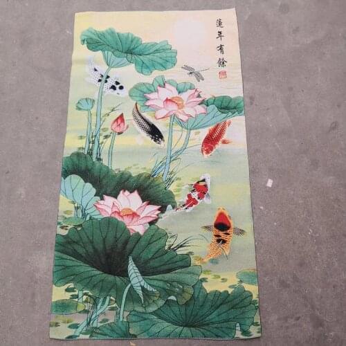 Lotus year more than cross-stitch weaving brocade picture hanging picture delicate su embroidery embroidery painting thangka