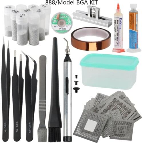 810/model Direct Heating BGA Stencil Tools Kti Bga Reballing StencilESD Tweezers+Solder Balls+Paste Flux+BGA Desoldering Wire