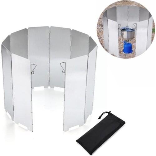 10 Plates Outdoor Gas Stove Wind Foldable Camping Burner Aluminium Screen Stove Cooking Alloy Wind Picnic Windshield W6T2