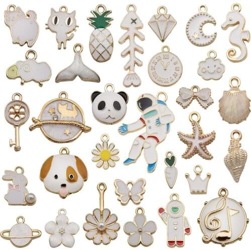 Newest Assorted 31 Types White Enamel Kawaii Oil Drop Jewelry DIY Charms Ornament Accessories Mix Bags Enamel Pendants 62pcs