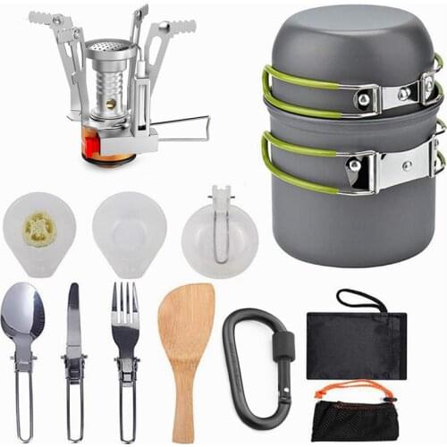 Portable Outdoor Camping Tableware Camping Pot Camping Stoves Set Camping Hiking Travel Utensils Picnic Cookware With Gas Stove