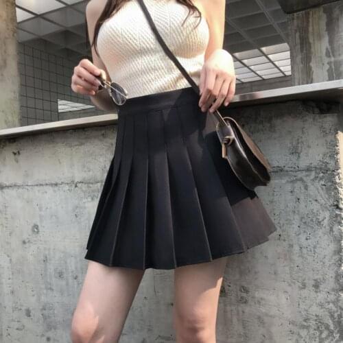 Casual Women Skirts Solid Color High Waist Flared Pleated A Line Mini Skater Skirt 2021