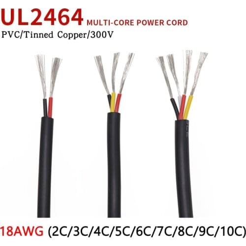 1M UL2464 Sheathed Wire Cable Channel Audio Line 18AWG 2 3 4 5 6 7 8 9 10 Cores Insulated Soft Copper Cable Signal Control Wire