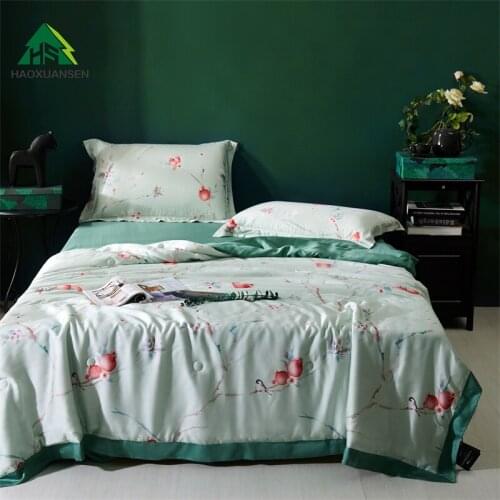 Luxury Lyocell Tencel 650 Thread Count Fabric Summer Quilt Magpie Print Thin Comforter Queen King Size Bed Cover Adult Blanket