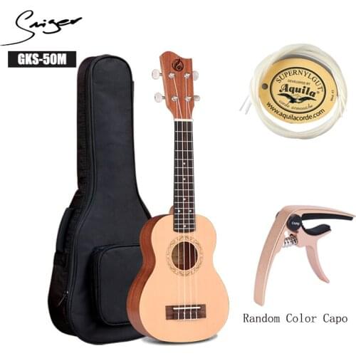 Smiger 1 Set Spruce Ukulele GKS-50M 21 Inch Soprano Stain Open Gear Ukulele Mahogany Neck With Ukulele Capo String