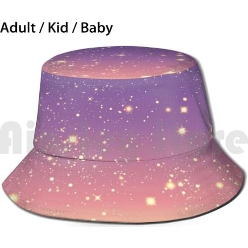 Gradient Sky Sun Hat Foldable UV Protection Gradient Sky Purple Pink Yellow Sunrise Sunset Stars Sparkle