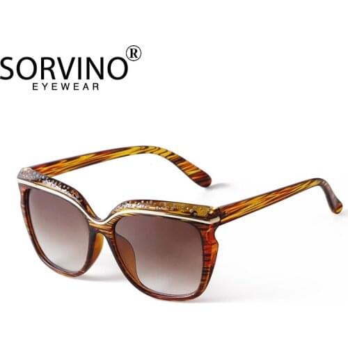 SORVINO New Fashion Brand Designer Cat Eye Women Sunglasses Female Gradient Brown Colorful Big Frame Vintage Diamond Glasses