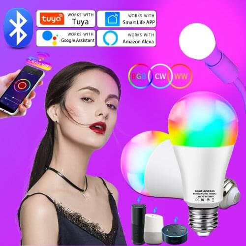 TUYA Smart Home Bluetooth Led bulb E27 12W 15W 18W WiFi Smart Light Bulb RGB LED alexa Lamp Dimmable APP Voice Control Google