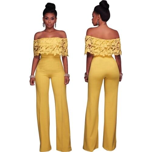 Long Jumpsuit Elegant Yellow Off Shoulder Summer Rompers Womens Party Office Work Ladies Overall Mono Mujer Tute Donna Eleganti