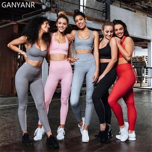 GANYANR Sportswear Gym Clothing Yoga Set Fitness Jogging Workout Sport Suit Women Tracksuit Legging Seamless Sexy Activewear Bra