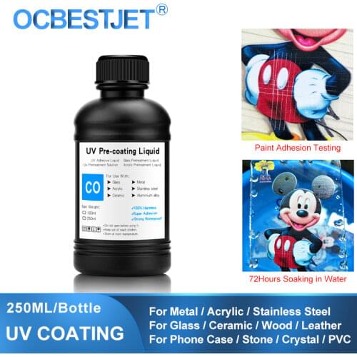 250ML No Odor UV Coating Fluid For UV Flatbed Printer Can Print On Smooth Material Glass Acrylic Wood UV Pretreatment Solution