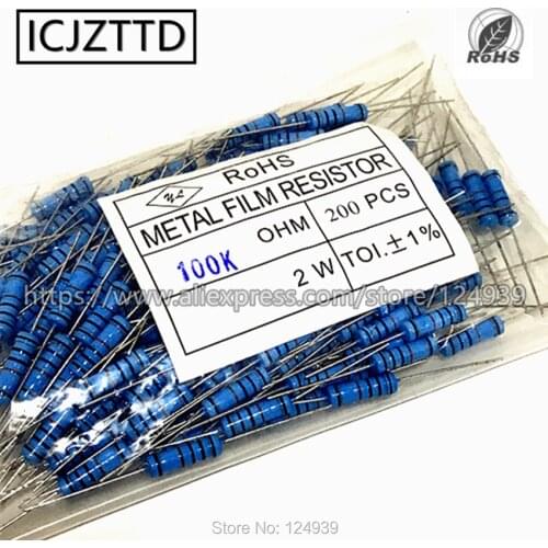200pcs/bag 2W 1% 2W Mental Film Resistor 1% 0R 1R 1.2R 1.5R 1.8R 2R 2.2R 2.4R 2.7R 3R 3.3R 3.6R 3.9R 4.3R 4.7R 5.1R 5.6R 6.2R
