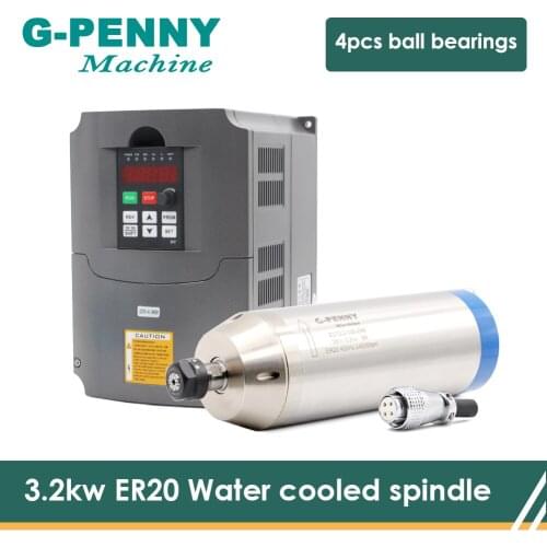220v/380v 3.2KW ER20 4Bearings Water Cooled Motor Spindle for CNC Router engraving milling Machine & 4kw HUANYANG Inverter