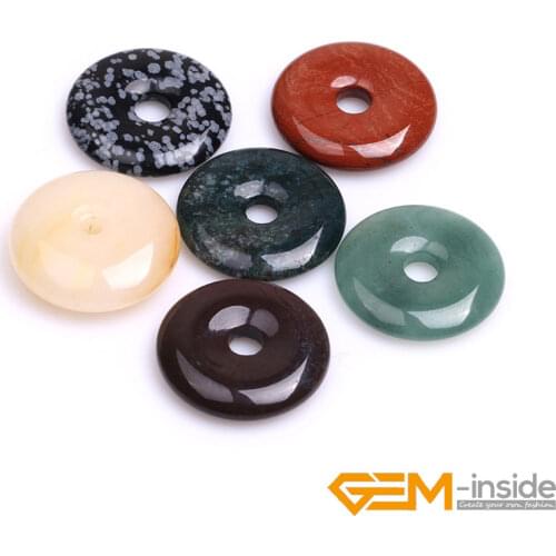 30mm Donuts Shape Natural Stone Beads For Jewelry Making Indian Agates Obsidian Moss Agates Red Jaspers Tiger Eye Onyx Agates