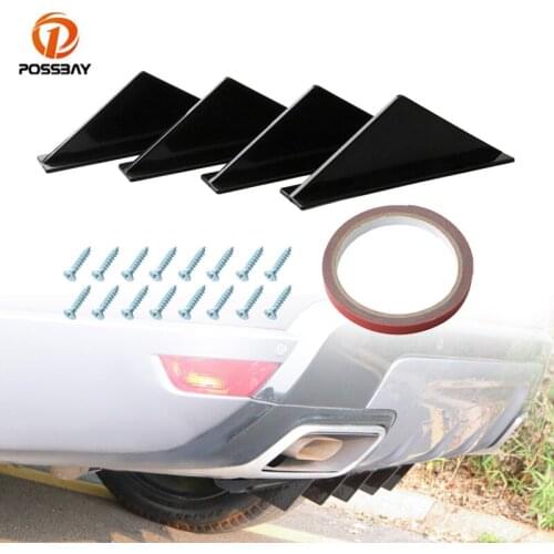 4pcs/set Car Rear Bumper Diffuser Lip Splitter Shark Fin Trim Cap Covers Black Spoiler Universal for AUDI A4 Quattro A6 Allroad