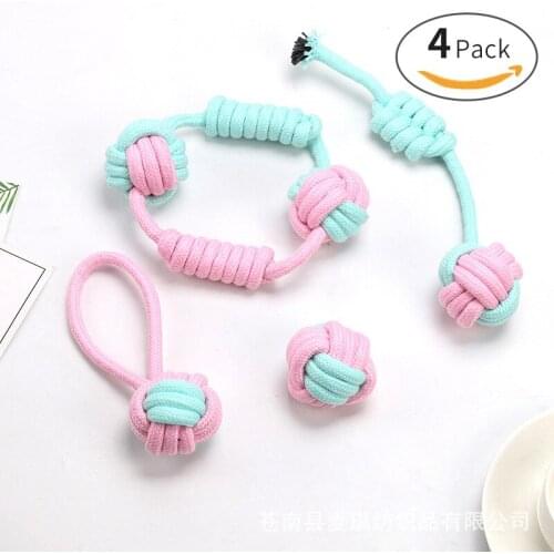 4PCS/Lot Dog Rope Chew Toy Cotton Rope Dog Toys Teeth Cleaning Knot Ball Toy For Small Medium Large Dog Interactive Playing