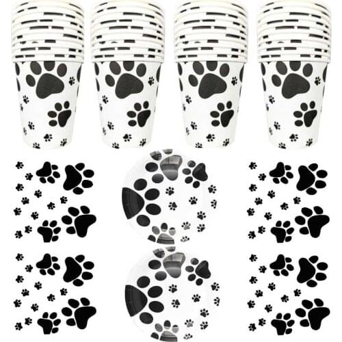60pcs/lot Happy Birthday Party Dog Paw Theme Plates Kids Girls Favors Cups Napkins Baby Shower Decorate Towel Dishes