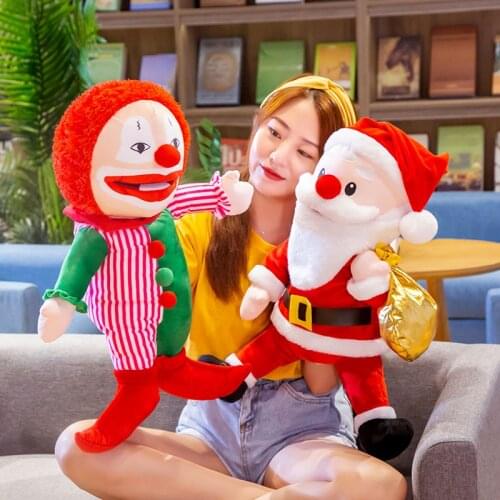 60cm Christmas Santa Claus Hand Puppets Soft Clown Plush Puppets Dolls for Baby Christmas Gift Educational Toy Baby Funny Gift