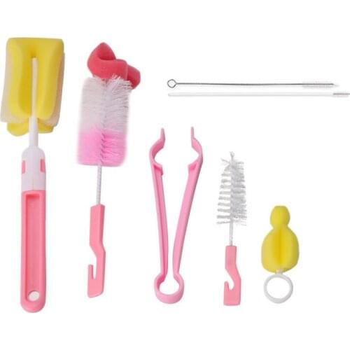 7Pc Food Grade Multipurpose Cleaning Bottle Brush Set Rotating Head Cleaning Sponge Cup Brush Kit For Baby Bottle Washing